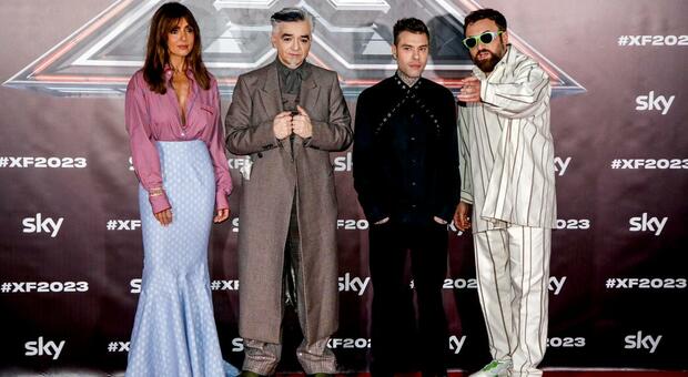 (da sx) Ambra Angiolini, Morgan, Fedez e Dargen D'amico durante il photocall per la nuova stagione di X Factor a Milano, 24 ottobre 2023.ANSA/MOURAD BALTI TOUATI