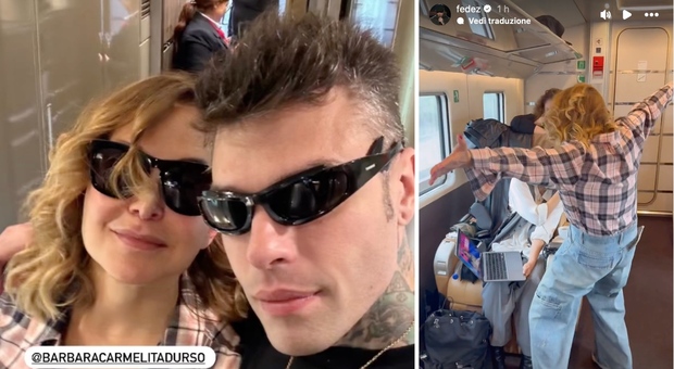 Fedez e Barbara D'Urso coppia a sorpresa, il viaggio in treno e il selfie: «Non c'è due senza trash»