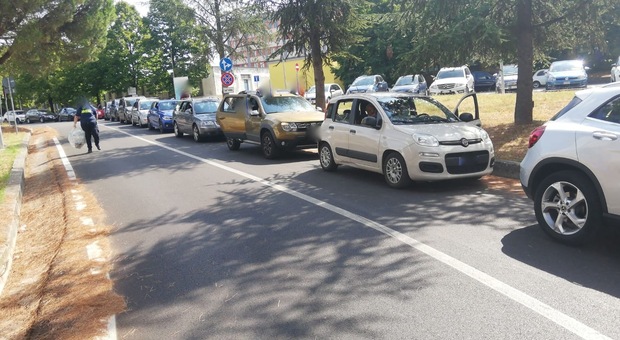 La fila di auto nell'ospedale di Frosinone