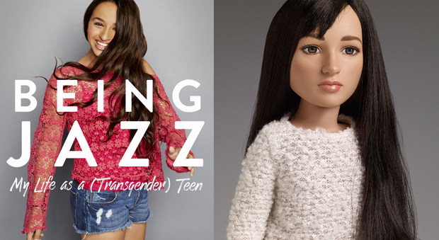 La bambola Jazz e, a sinistra, Jazz Jennings, dichiaratasi transgender a soli sette anni
