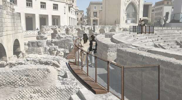Restauro dell'anfiteatro romano a Lecce: ingresso da piazza Sant'Oronzo. Il progetto