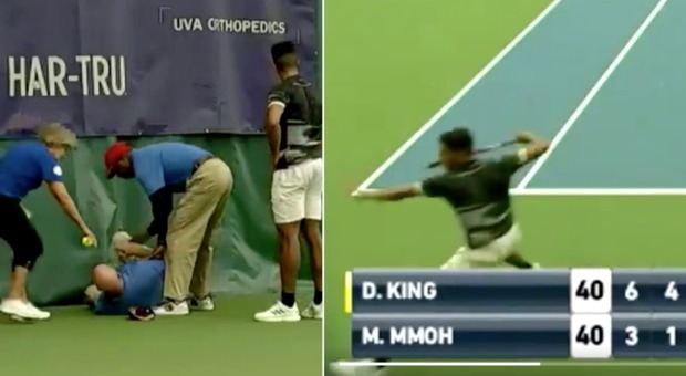 Follia sul campo di tennis: perde un punto, scaglia la racchetta contro il giudice e lo stende IL VIDEO