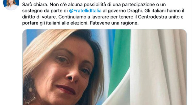 Giorgia Meloni dice no a Draghi: «Vogliamo le elezioni, fatevene una ragione»
