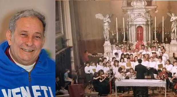 Bassano, Luciano Brunelli e il coro della Ss. Trinità che dirigeva