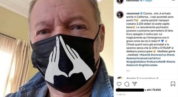 Coronavirus, Vasco Rossi con la mascherina "hot" negli Usa difende l'Italia: «Qui pochi casi perché ol tampone costa 3200 dollari»