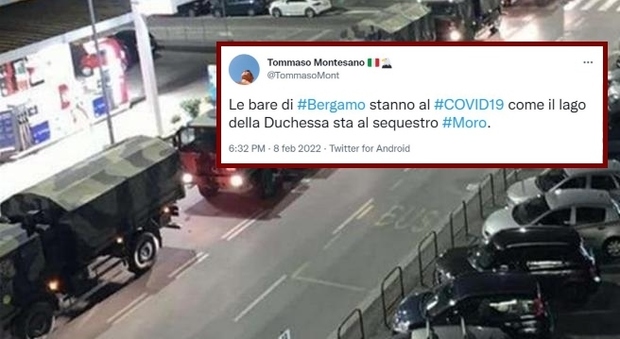 Tommaso Montesano (figlio di Enrico) twitta: «Bare di Bergamo come il lago della Duchessa». Sallusti: valuto licenziamento