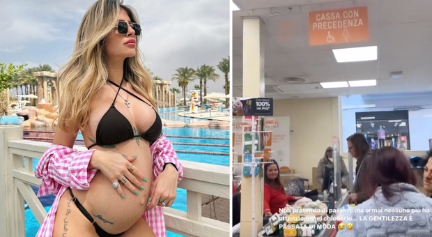 Chiara Nasti incinta in fila al supermercato (alla cassa con precedenza): «Non mi fanno passare avanti, uno schifo»