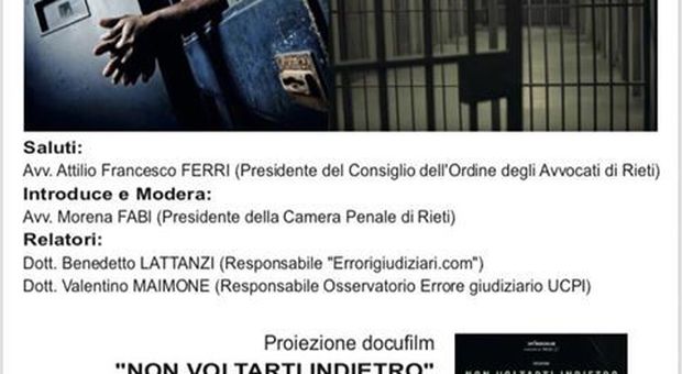 Rieti, "Errore giudiziario e ingiusta detenzione", alla Sala dei Cordari l'incontro della Camera penale