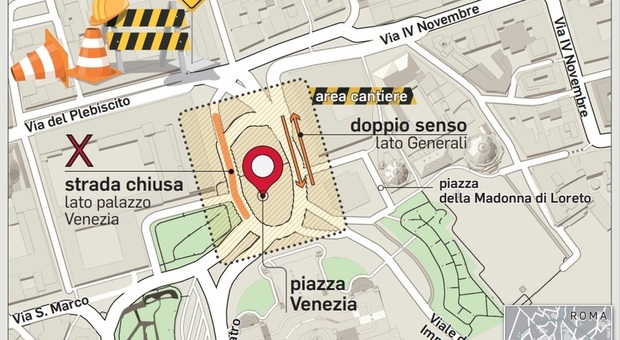 Piazza Venezia, nuova viabilità per i lavori: la mappa delle deviazioni