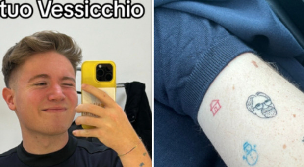 Alfa mantiene la promessa e si tatua il volto di Beppe Vessicchio. La reazione del maestro: «Va bene, ma attento...»