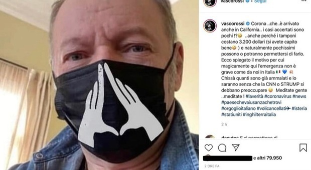 Coronavirus, Vasco Rossi con la mascherina "hot" negli Usa: «Qui pochi casi perché il tampone costa 3200 dollari»