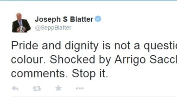 Blatter bacchetta Sacchi: «L'orgoglio e la dignità non sono legati al colore della pelle».