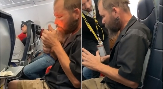 Si accende una sigaretta in aereo prima dell'atterraggio: il video è virale