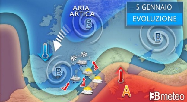 Meteo, il ciclone della Befana pronto all'impatto: maltempo con pioggia, neve e freddo polare. Allerta in 4 regioni