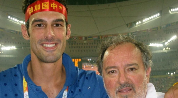 Alessandro Talotti a sinistra con il tecnico Mario Gasparetto a Pechino 2008