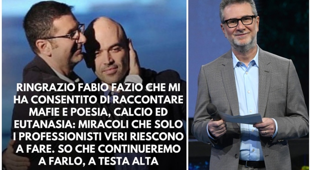 Fabio Fazio, la dedica di Saviano: «Mi ha consentito di raccontare mafie e poesie»