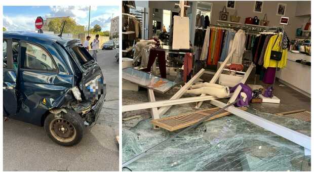 Casarano, scontro in centro: auto contro le vetrine di un negozio e una concessionaria