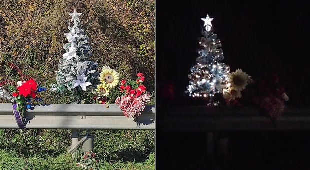 Un albero di Natale ogni anno nel luogo in cui il padre fu investito e ucciso: «Per ricordarlo e per la sicurezza stradale»