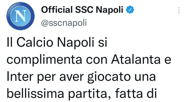 Atalanta-Inter, il tweet del Napoli scatena il web «Ma è uno scherzo?»