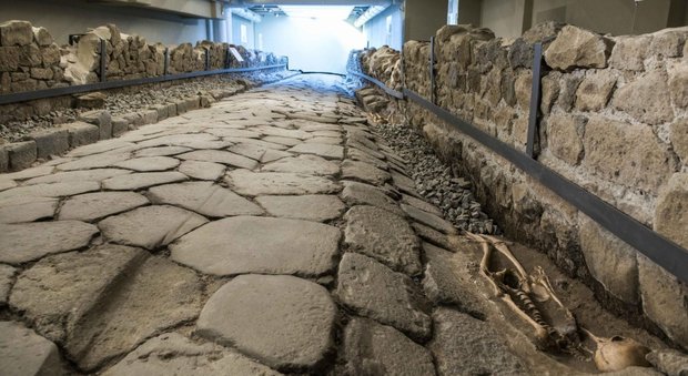 La strada romana portata alla luce dagli scavi