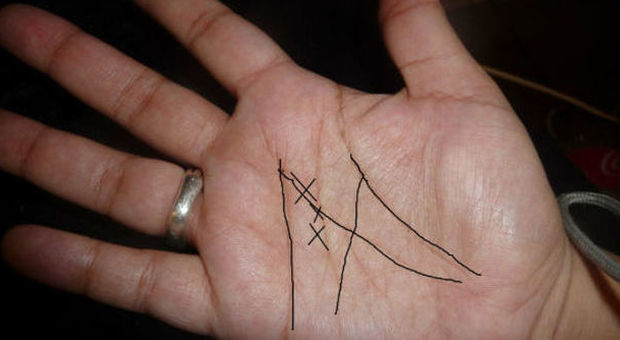 Le linee della mano formano la lettera 'M'