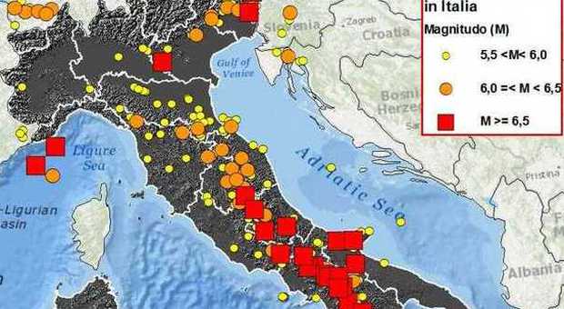 La mappa delle zone sismiche in Italia