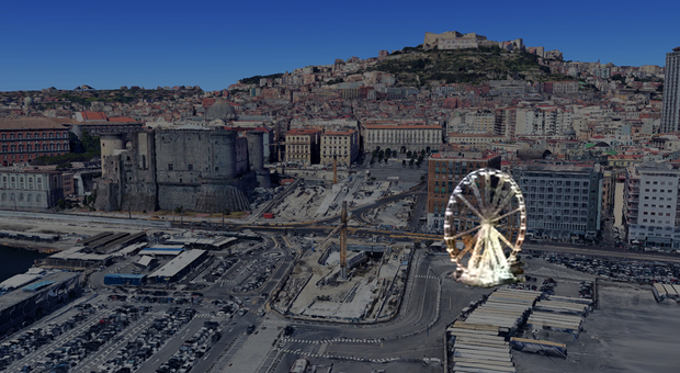 Il rendering della ruota panoramica nel porto di Napoli