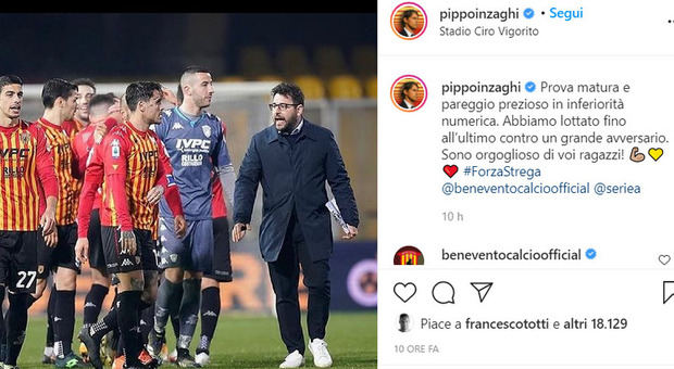 Francesco Totti e il "mi piace" al post di Inzaghi sul Benevento che ferma la Roma