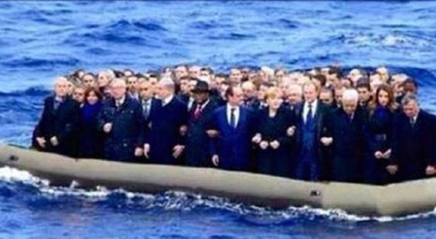I leader politici d'Europa su un gommone in mezzo al mare, la foto fa il giro del web