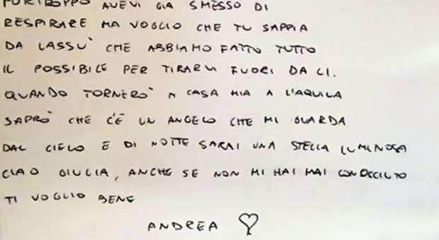 Andrea, il pompiere che ha scritto la lettera a Giulia: «Con il cuore»