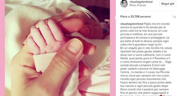 Claudia Galanti, il post per la figlioletta morta: «Non vederti crescere mi distrugge il cuore»