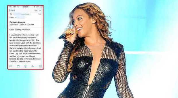 Beyoncé e la giustificazione inviata per errore
