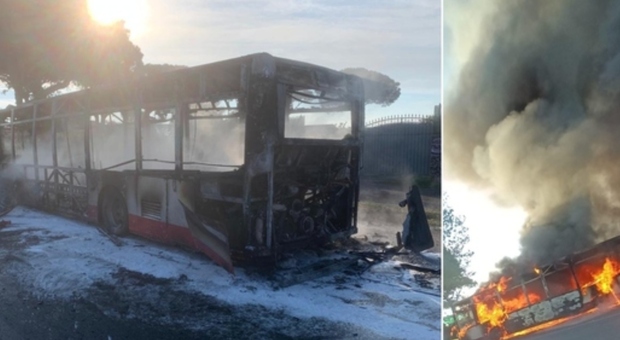 Bus in fiamme a Torvaianica