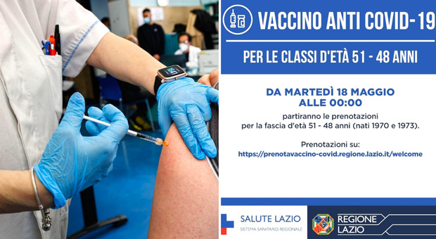 Vaccini Lazio, prenotazione per 51-48 anni da domani