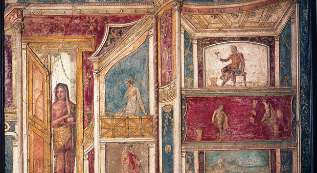 Parete in stucco policromo, 62-79 d.C. da Pompei, Casa di Meleagro