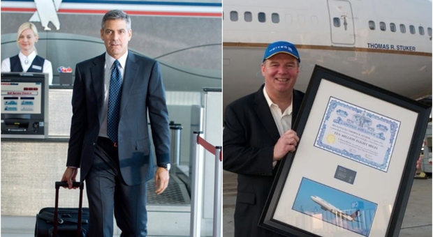 George Clooney ovvero Tom Stuker "tra le nuvole": ha volato per 27 milioni di chilometri il rappresentante che ha ispirato l'attore. I privilegi e i consigli