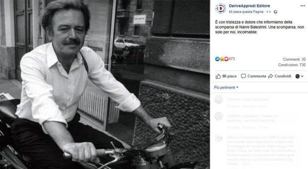 La notizia della morte sulla pagina Facebook dell'editore DeriveApprodi