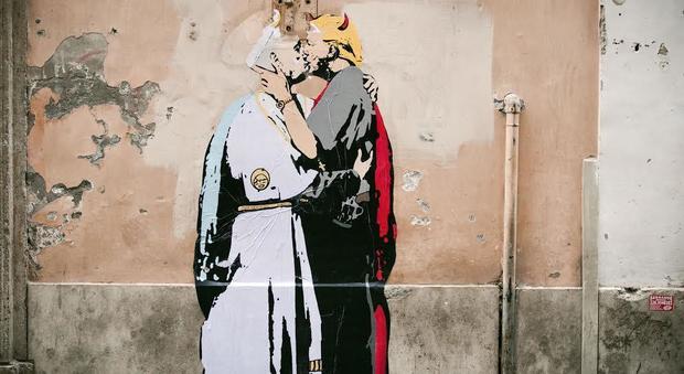 Borgo, nuovo murales: il Papa abbraccia il "diabolico" Trump