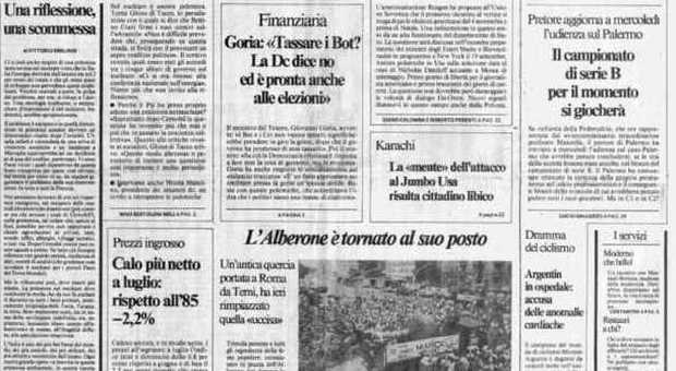 La prima pagina del Messaggero del 14 settembre 1986