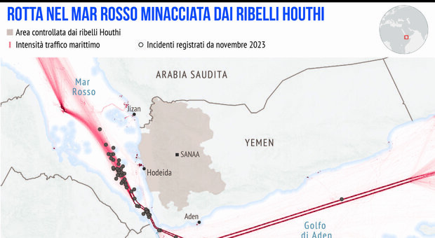Mar Rosso, il più potente attacco degli Houthi contro i mercantili: 24 fra droni e missili abbattuti dalle navi della marina militare Usa