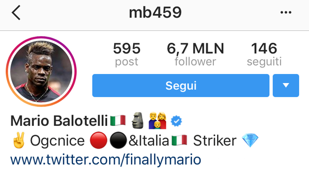 Balotelli pensa già alla Nazionale, su Instagram è «attaccante dell'Italia» Foto