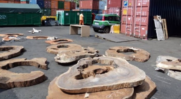 Alcuni prodotti in legno sequestrati al porto di Salerno
