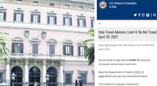 Ambasciata Usa a Roma: «Non viaggiate in Italia, rischio Covid e terrorismo»
