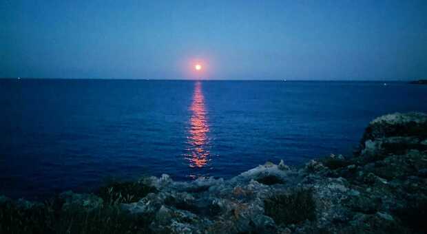 Foto di Maria De Giovanni: l'affacciarsi della super Luna sulla costa tra Roca e Torre dell'Orso in Salento