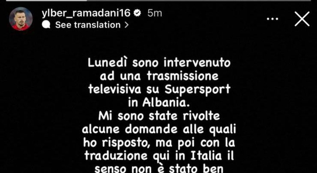 Il post di Ramadani su Instagram