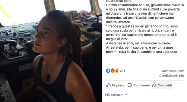 Sea Watch, «arrestate Carola Rackete per il suo bene: i poveri le fanno schifo»