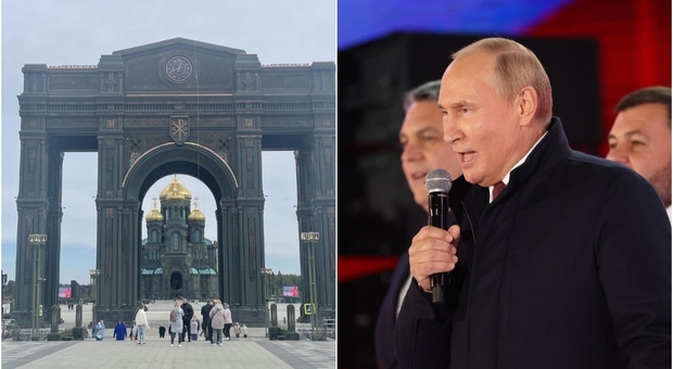 Nuovo arco di trionfo a Mosca vicino alla cattedrale delle forze armate russe, la guerra santa dello Zar