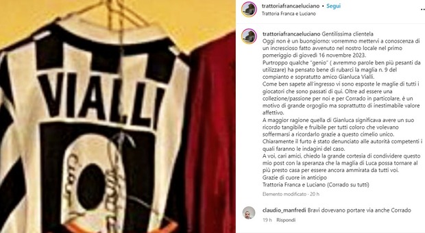 Rubata la maglia di Gianluca Vialli in un ristorante di Cremona: «Era per noi motivo di grande orgoglio»