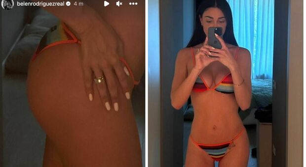 Belen Rodriguez chiusa in casa per Covid, si scatta foto in bikini: «Corpo perfetto e lato B da urlo»