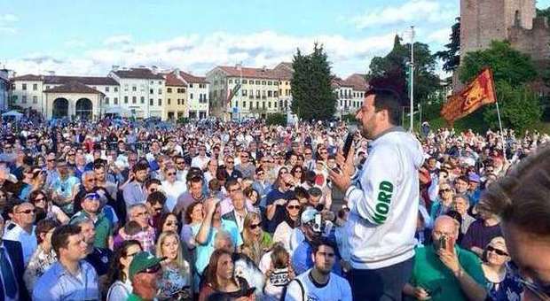 Matteo Salvini durante la manifestazione di Nervesa